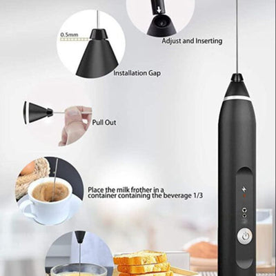USB Rechargeable 3-Speed Electric Coffee Beater Milk Frother